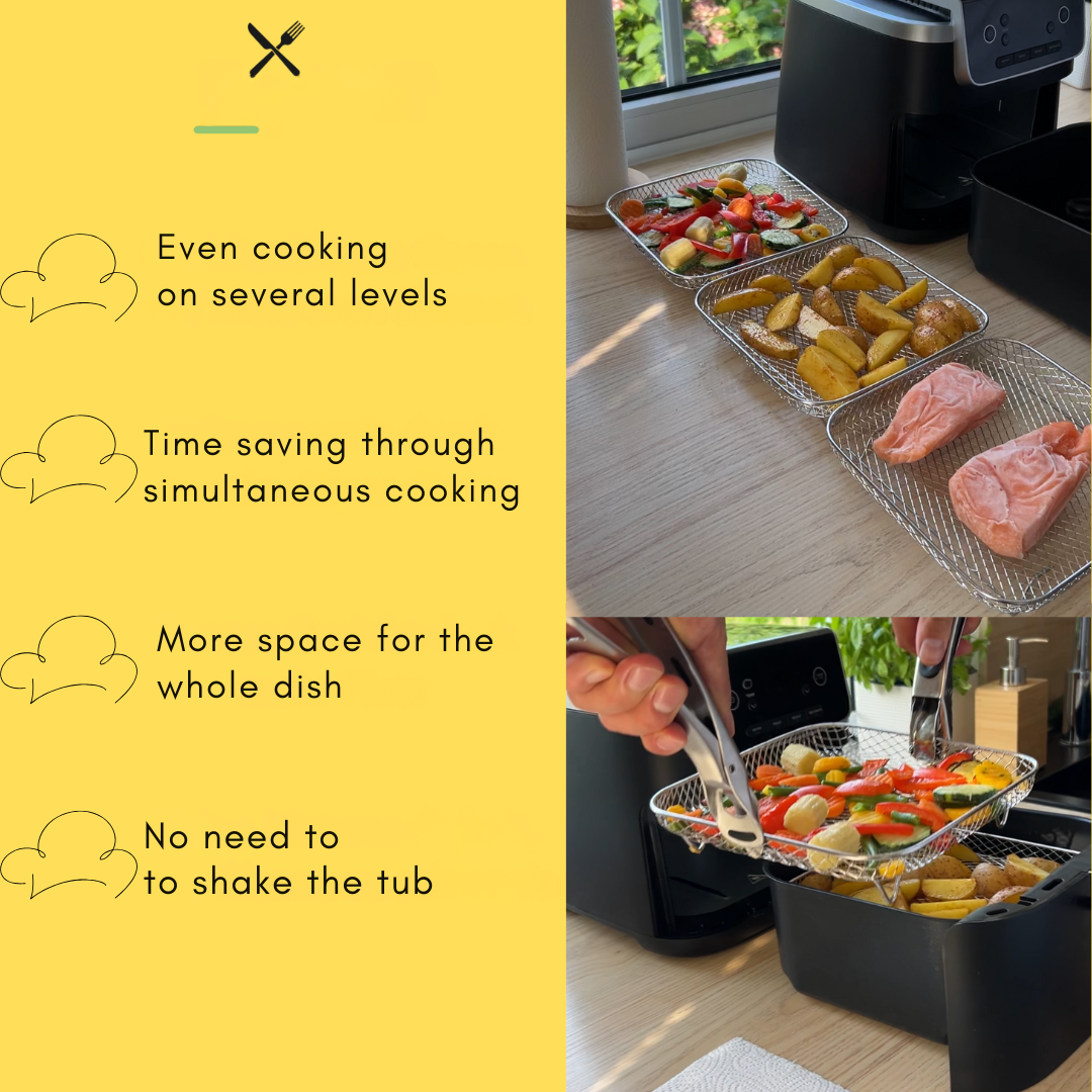 Stackable baskets for even air cooking (x3)