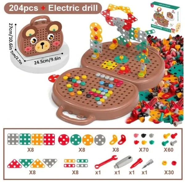 Juego de construcción educativo con taladro incluido