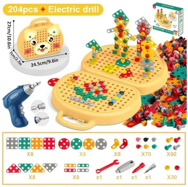 Juego de construcción educativo con taladro incluido