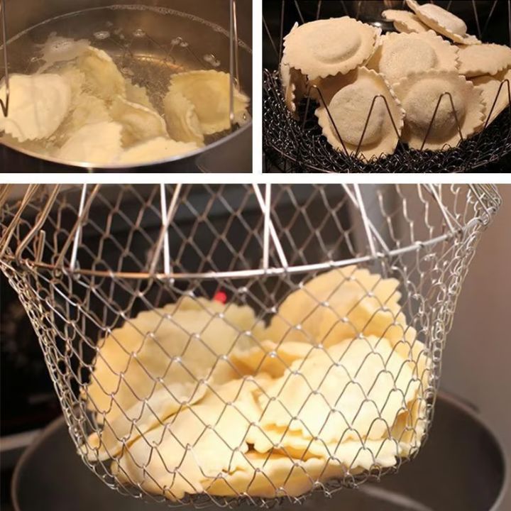 Multifunktionel madlavningskurv i rustfrit stål