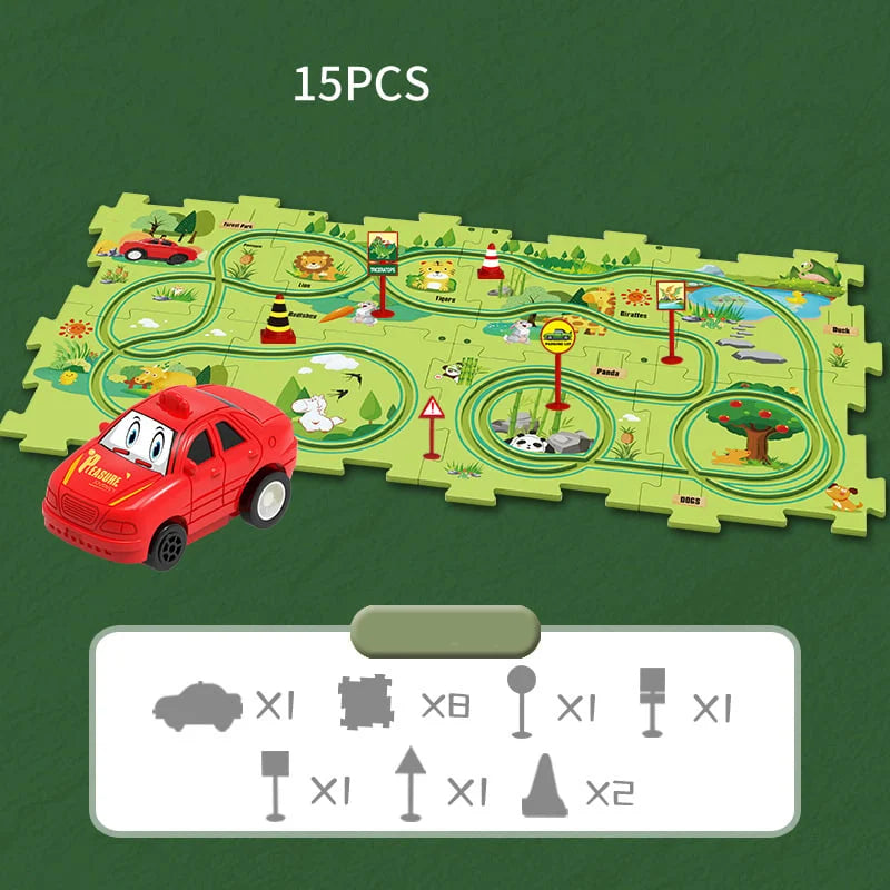 Circuit-puzzle educativo con vehículos eléctricos