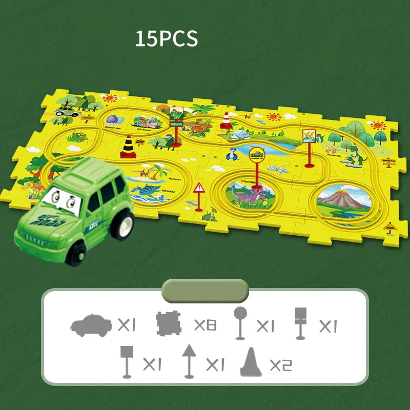 Circuit-puzzle educativo con vehículos eléctricos