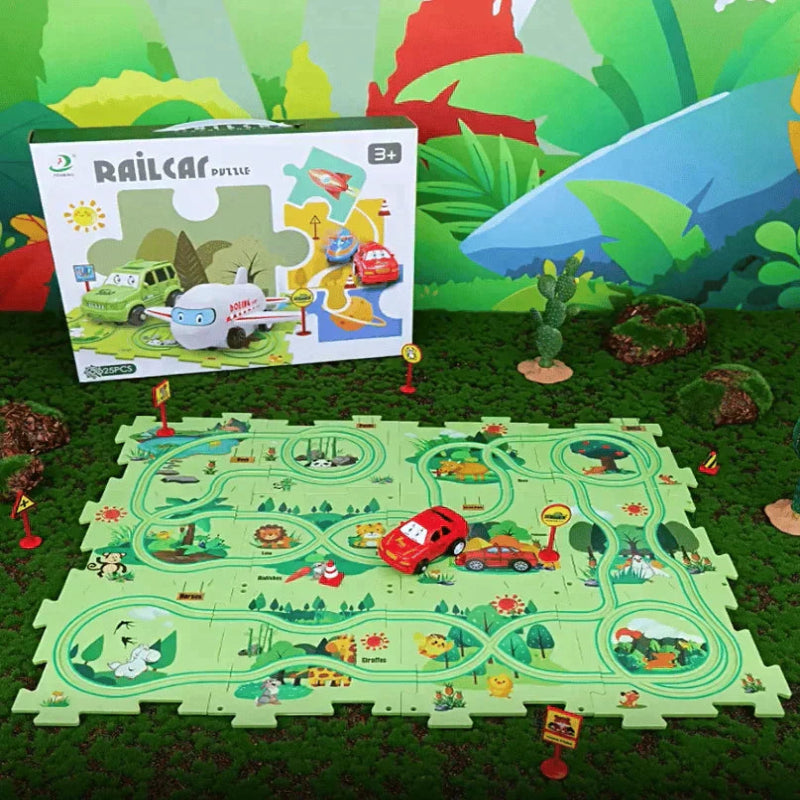 Circuit-puzzle educativo con vehículos eléctricos