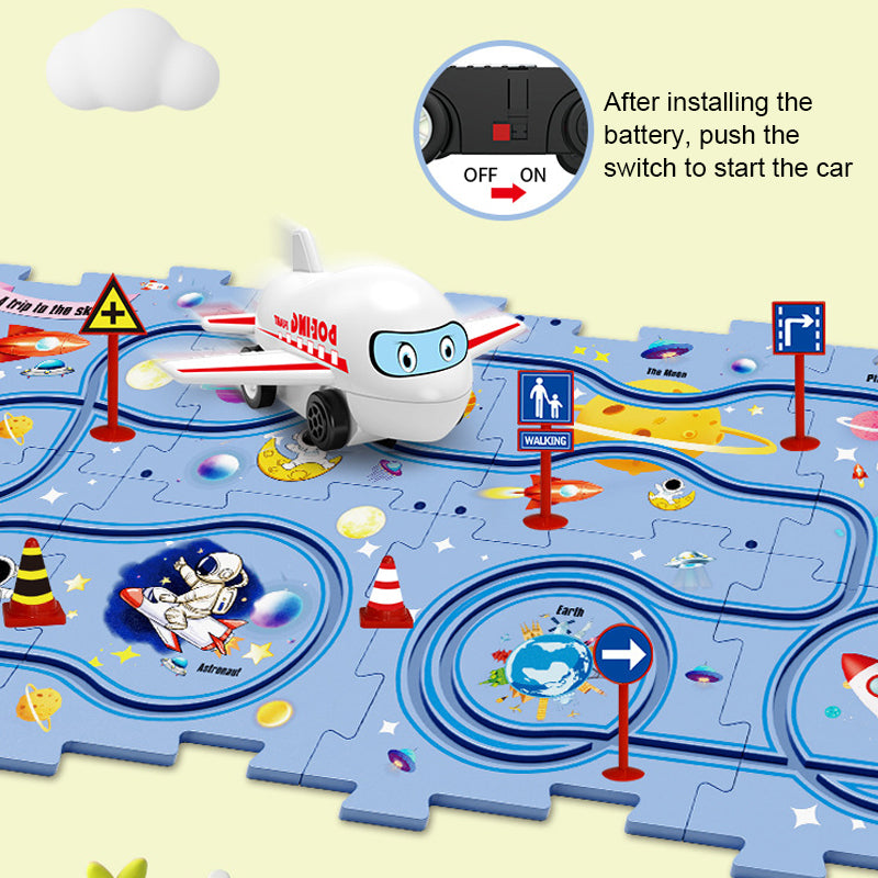Circuit-puzzle educativo con vehículos eléctricos