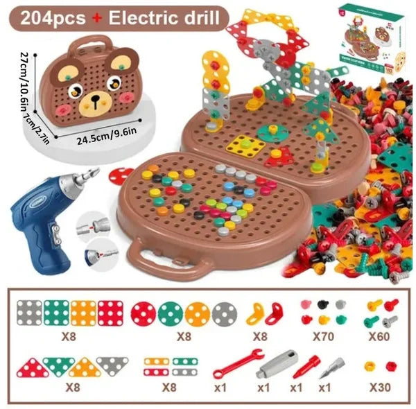 Juego de construcción educativo con taladro incluido
