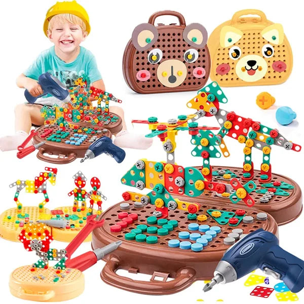 Juego de construcción educativo con taladro incluido