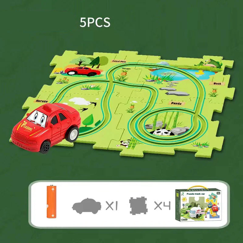 Circuit-puzzle educativo con vehículos eléctricos