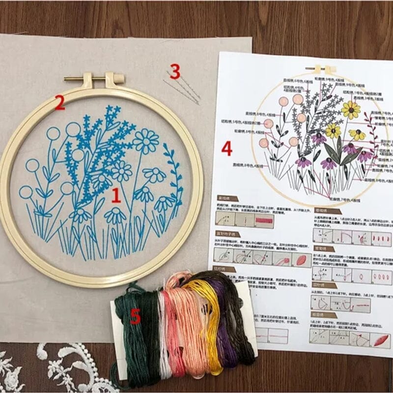 クリエイティブな趣味のためのフラワー刺繍キット 