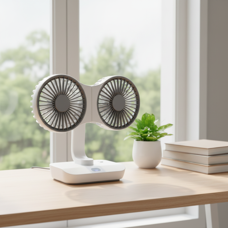 Ventilatore doppia testa ricaricabile e orientabile 