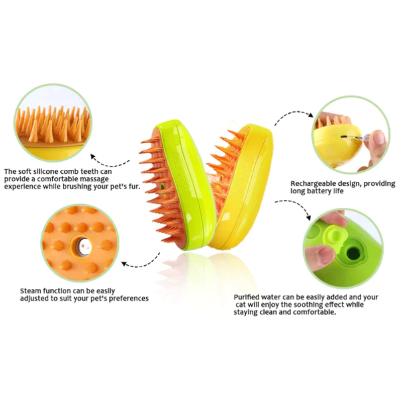 Cepillo de vapor multifuncional para un aseo perfecto de su mascota 